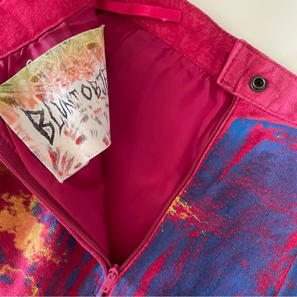 Blunt Object Suede Vibrant‎ Pink and Blue Mini Skirt - Picture 4 of 6